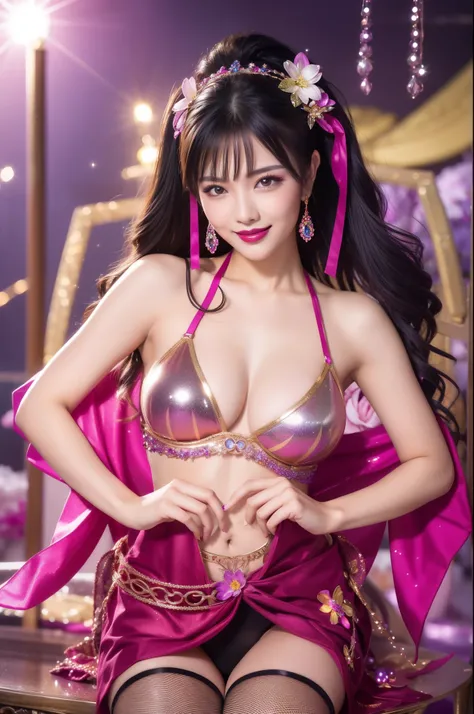 (nsfw)、sexy Thai model who controls poison、beautiful smile、lipgloss、bold lipstick、colorful metallic makeup、look at the camera、full body Esbian、、sparkling poisoned flower costume、、、、sparkling Colorful hair、secrete poison、skull hair accessories、sexy tights、s...