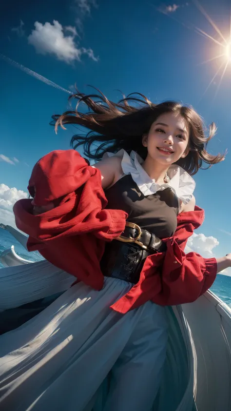 best quality, masterpiece, (photorealistic:1.4), 1girl, light smile, shirt with collars, waist up, dramatic lighting, from below
