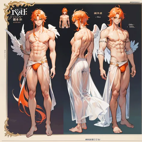 (Masterpiece, best quality), detailed, 1 man, ((character concept art)), ((character design sheet, same character, front, side, back)), full body, body complete, 1 Male angel, 1 Man angel, Detailed face, character design sheet，full bodyesbian, Highly detai...