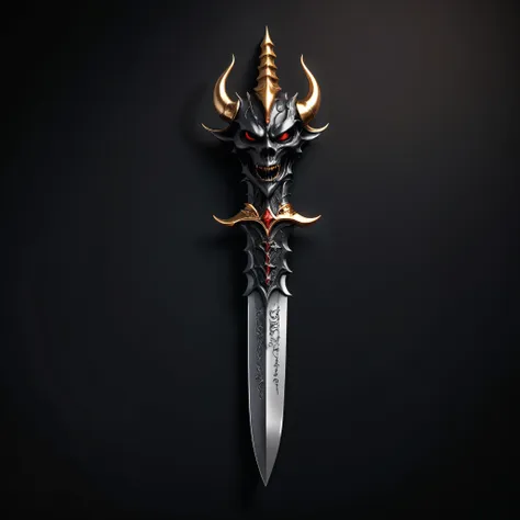 cursed dagger,demonic dagger，devil head shape，metallic luster，cursed dagger，simple black background, luxurious，advanced，game ico...