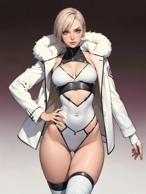 (((Annie Lennox))), (((colorful suit))), (scars), (((bandaged arms))), (((colorful clothes))) (( hood)), (((best quality: 1.4))), (Unbeatable masterpiece), (hyper HD),(CG 8k hyper-realistic), beautiful face, (((breasts big))), (((hyper feminine))), sexly g...