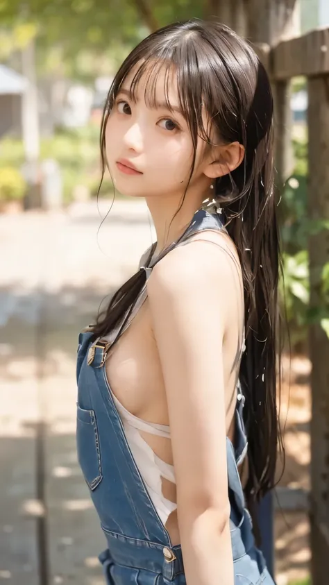 close up, 8K,Caucasian girl、Background Blur、super high quality、sunlight、Fair-skinned beautiful girl、、Young Breasts、Small breasts、Clear contours、Adult atmosphere、high resolution skin、Fair and beautiful thighs、Young face、Innocent face、Hair tied up with hair ...