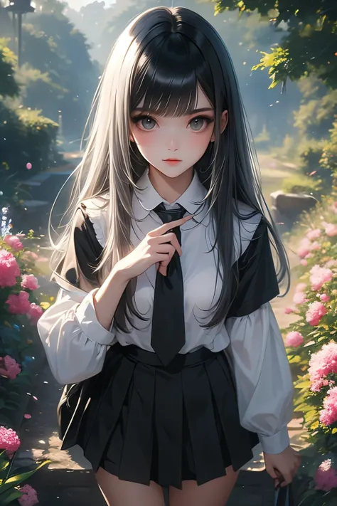 （（（Highest quality、masterpiece、Normal body、8k、Detailed face、Ultra-precision、normal hand、normal finger、５This finger、Highest）））、Two people、Silver Hair、Black Hair、Bobcut、Long Hair、beautiful girl、Small breasts、Slender、smart、２Schoolgirls、uniform、Tearing someone...