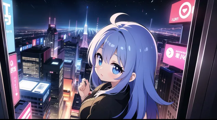 masterpiece, Highest quality, Super detailed, Anime Style, pretty girl,night,Cyberpunk city,fly in the sky