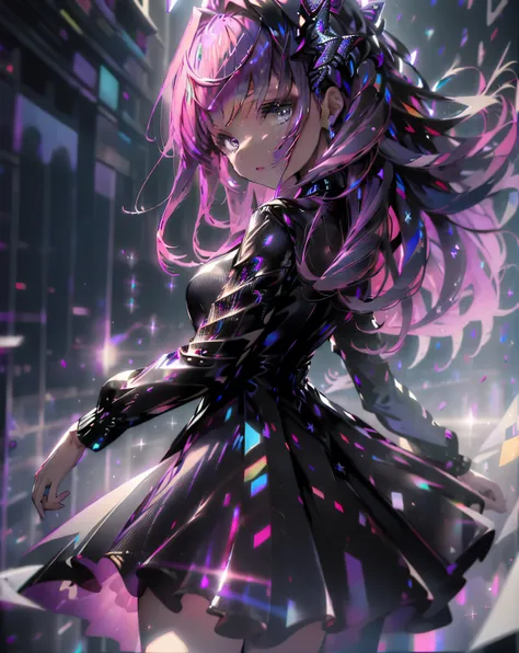 (((masterpiece))), (((best quality))), absurdres, ((ultradetailed)),1girl, solo, long purple hair, black transparent holographic...