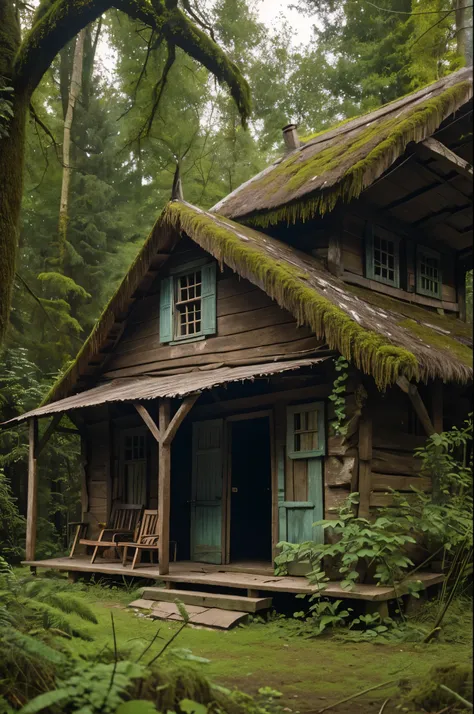 small old, a slightly dilapidated hut, located in the very depths of the magical forest, in which the forest witch lives.