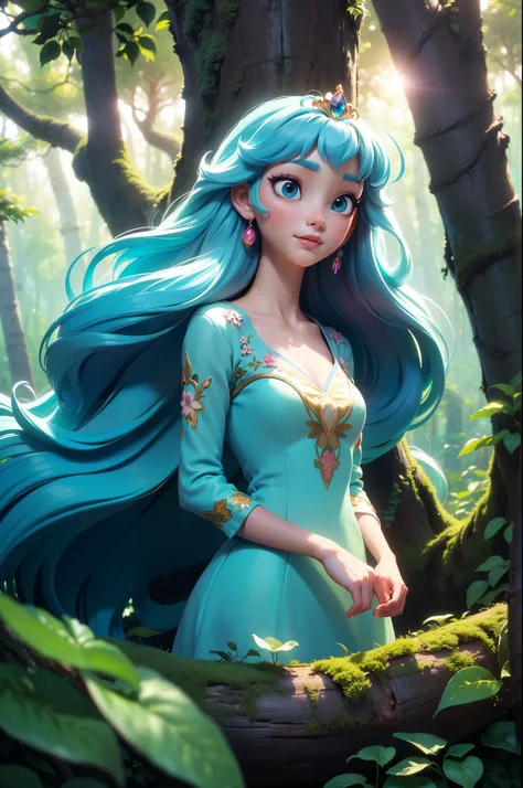 (masterpiece) 16K high resolution, (portrait), ((forced perspective):1.2(, capturing details clearly. Studio Ghibli-style scene, with a fusion of anime art style, whimsy, and impressionism. A dazzlingly beautiful princess is enchanted by the lush forest, h...