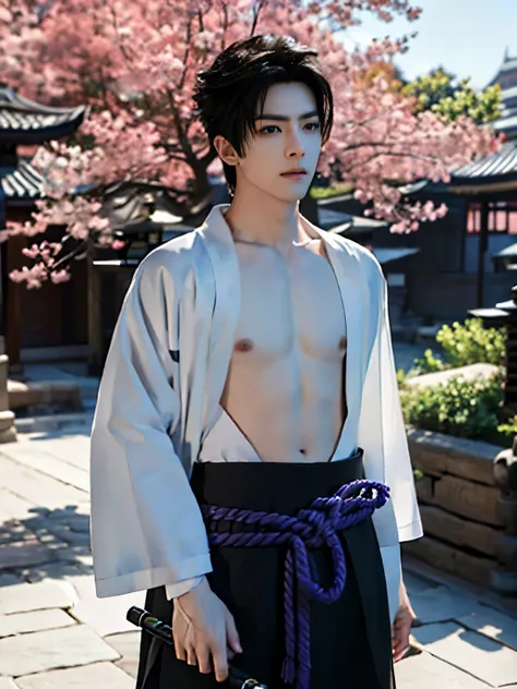 (masterpiece, realistic, absurdres:1.2), (photorealistic:1.5), RAW photo, hight resolution, best quality, 8K,1boy, Sasuke, very handsome, perfect face, intricate detail, Extremely detailed, professional photography, Bright colors, Clear focus, short black ...