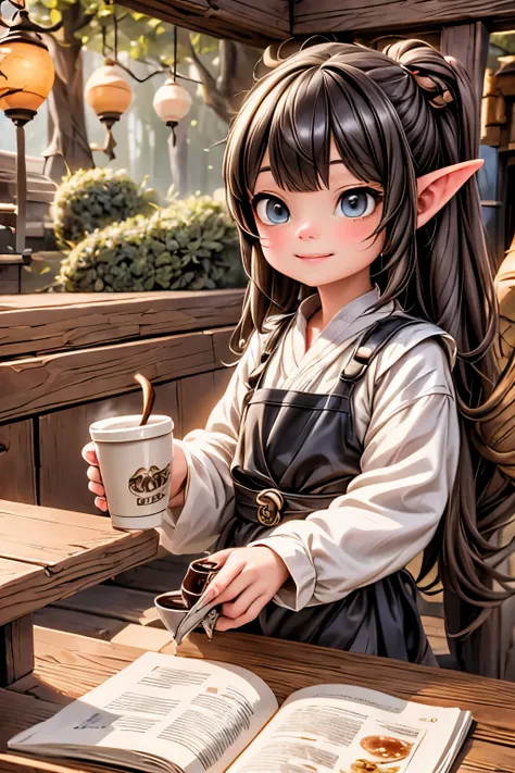 bets quality, masterpiece, highly detailed, goblin coffee shop, goblins drinking coffee, fantasy art style, coffee shop at the w...