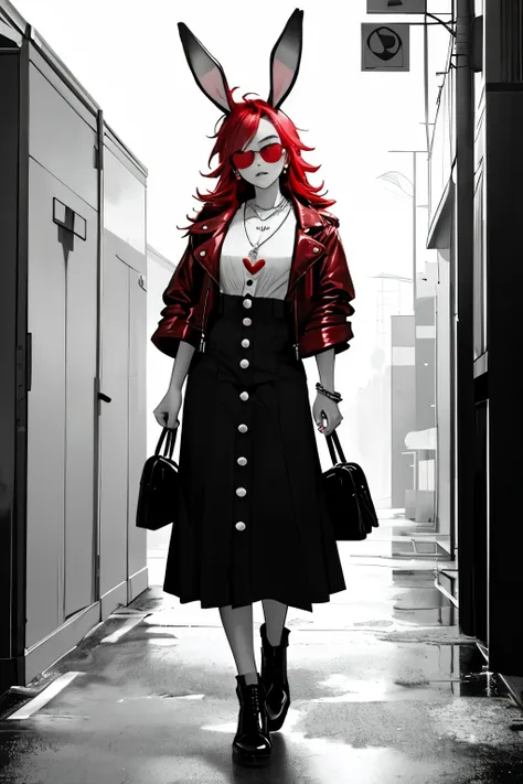 sin city,monochrome, grayscale,( emphasize_ok), halftone、cut out、transparent_young woman, long red hair,chupa chupsをなめる、white bu...