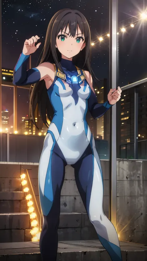 (masterpiece、Highest quality、In 8K、High resolution:1.2)、alone、One Girl、 Rin Shibuya,smile、Tight clothes、Cowboy Shot、Look at the viewers、Hero Suit、Bodysuits、Tight suit、(Hmph :1.0), ウルトラマンBodysuits、(Muscular)、((Trained abdominal muscles))、((Trained biceps))、...