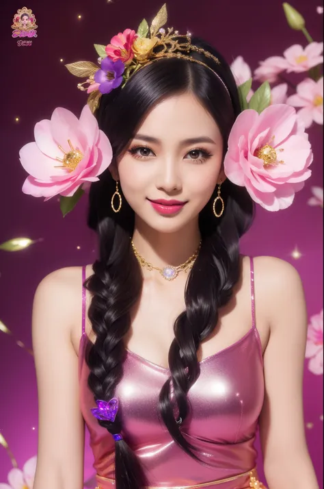 sexy Thai model who controls poison、beautiful smile、lip-gloss、bold lipstick、colorful metallic makeup、look at the camera、full body Esbian、、sparkling poisoned flower costume、、、、sparkling Colorful hair、secrete poison、skull hair accessories、sexy tights、shiny s...