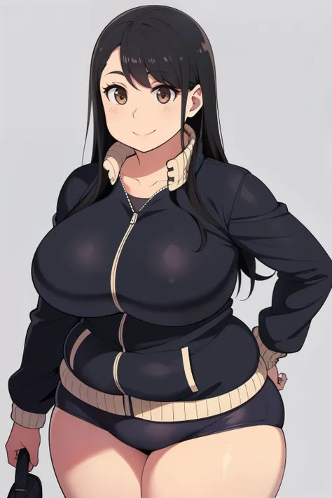 Plump year 21 big breasts black hair brown eyes chubby smile longer jacket  longer hair