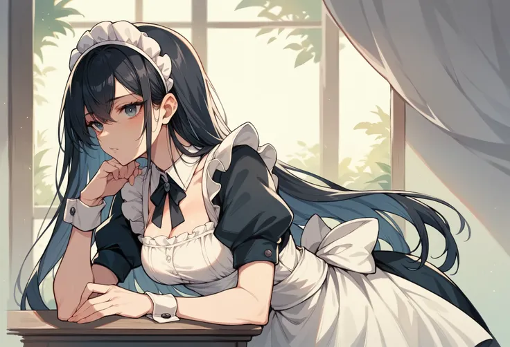 a maid with long black hair