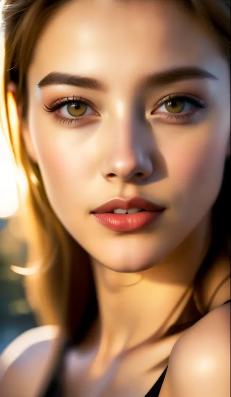 , Fashion model 2 [[[[close-up]]], [[[[chest]]]], [[[[neck]]], [shoulders]]]]], Perfect eyes, Perfect iris, Perfect lips, Perfect teeth, Perfect skin, Soft front light, Glow, HDR, (Soft color: 1.2)