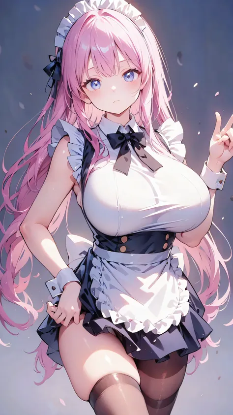 Ultra-high resolution, 8k,high quality,(((Ultra-short stature,Gargari body)),cowboy shot , ((no hat:1.3))),Slender,Cute hairstyle,,(iridescent light,soft shadow,Anime Painting,thin line drawing),((((((super enormous cartoon-like breasts)),Maid clothes,Girl...