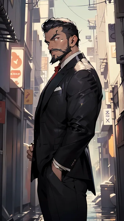 (man:1.5),1 man,mafia boss man,(((1man))),((man with black hair)),

5, male character, black hair, ((slightly short hair:1.3)), ((full beard:1.3,black beard)), serious face, demon king,muscular body,heavy muscular body,((mafia boss)),((tall statue)),

(((1...