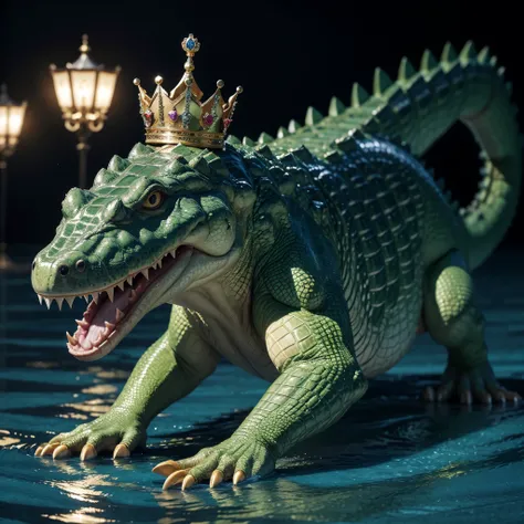 Animated image of a crocodile with crown in olympic games 