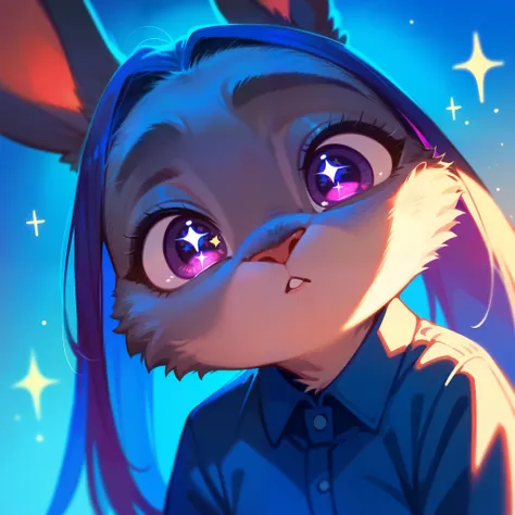 1 bunny anthro, grey fur, purple eyes, shortstack, face close up, curious face, high detailed, good lighting, parted lips, :o, sparkling eyes, colorful, head tilt,