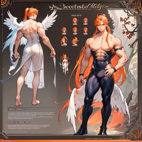 (Masterpiece, best quality), detailed, 1 man, ((character concept art)), ((character design sheet, same character, front, side, back)), full body, body complete, 1 Male angel, 1 Man angel, Detailed face, character design sheet，full bodyesbian, Highly detai...