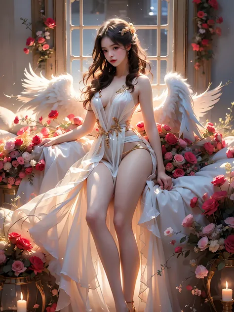 angel (masterpiece, best quality:1.2), 1 Girl, Solitary, Ultra-realistic, Reality, ((Anatomically correct legs)), (Perfect leg proportions:1.3), (Real and accurate leg shape:1.2), Smooth skin, Visible knee and ankle joints, No leg twisting, Support your bo...