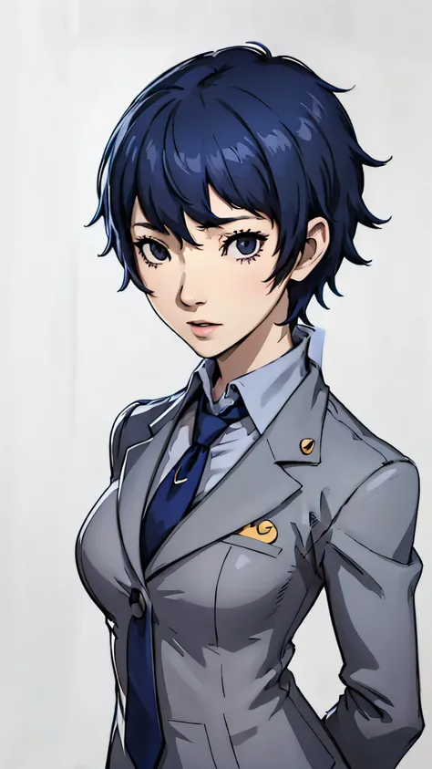 1 girl, naoto shirogane, medium breast, suit, tie, portrait, face portrait, front face, white background, short hair