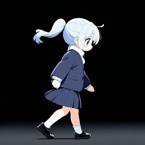 ((top quality)), ((masterpiece)), a girl with big eyes and light blue hair and a ponytail is walking, wearing winter clothes inc...