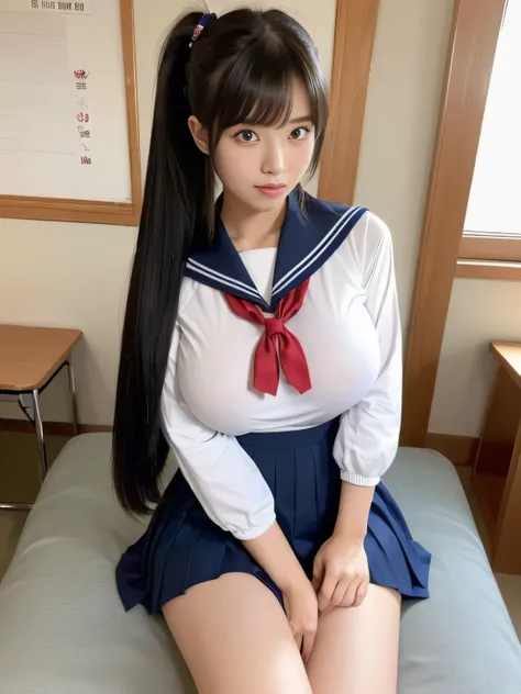 (Upper Body Shot:1.1)　(Waist up shot:1.1)　(wear Japanese School Uniform, Japanese girls uniform, Japanese , Wear a uniform, wear , seifuku, High school girls in uniform, loose coat collar Sailor suit, High school girls, Sailor suit, Sexy and cute face , 美し...