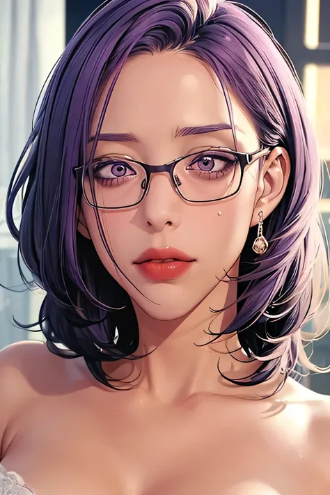 (((Perfect number,number, (((JMT,Glasses,Purple Hair,short hair,Purple Eyes,)))型number:1.7))),((masterpiece)),high resolution, ((Best quality at best)),masterpiece,quality,Best quality,((( Exquisite facial features,Looking at the audience,There is light in...