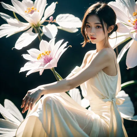 1girl,transparent dress,(glowing fluorescent effect),(ice flowers:1.1),, (masterpiece, best quality, high quality, highres, ultra-detailed),