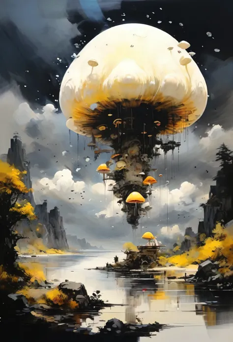 Magical Painting, Surrealism, chaos、Avant-garde, Abstraction, Optical illusion, Optical Effects in Painting, Mix and match styles, Hidden Meaning, 、(Yellow tone:0.95), Thick fabric, (Ashley Wood Art AI:1.8). (Bosch_Living things:1.8), As summer drew to a c...