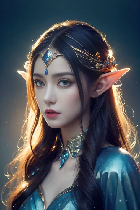 (Best quality, 4k, High-resolution, Masterpiece:1.2), Ultra-detailed, Realistic, Radiant lighting, Epoch Elves, Portraits, Fantastical colors, Fine art, Ethereal beings, Dreamlike, Whimsical creatures, Detailed facial features, Glowing eyes, Elven beauties...