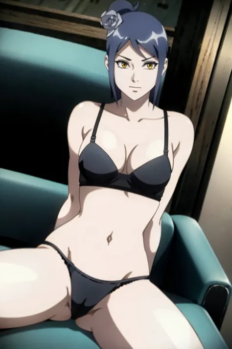 Konan wearing panties wearing bra sexy body yellow eyes 