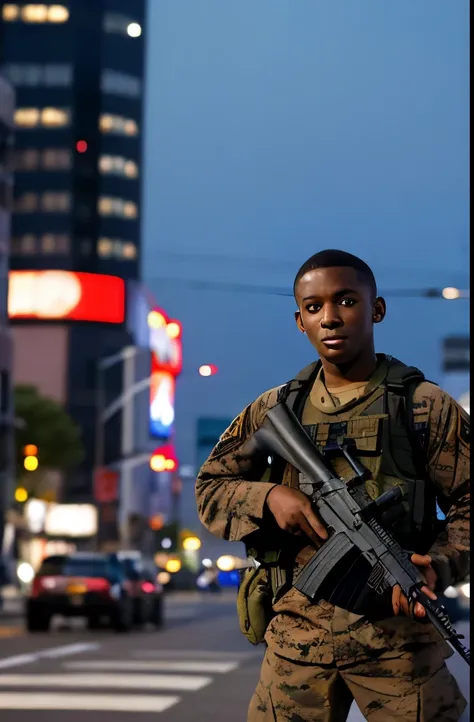 US Marines in combat,Akihabara,Dark skinned young man,Black,Ready your gun?