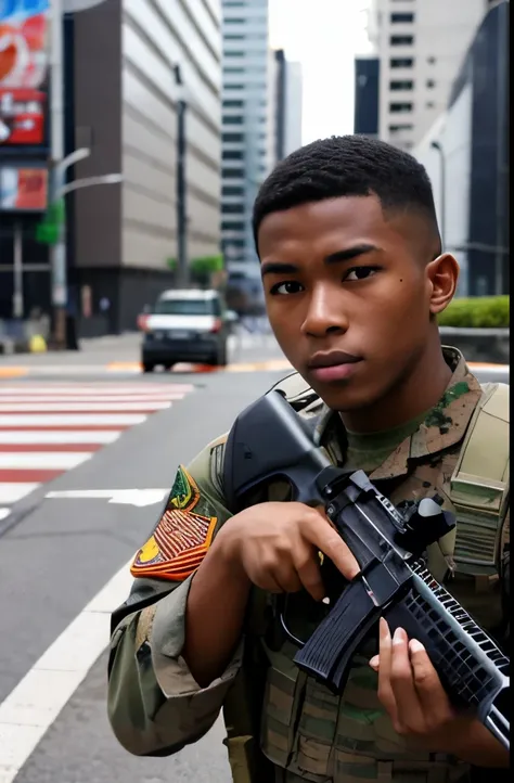 US Marines in combat,Akihabara,Dark skinned young man,Black,Ready your gun?