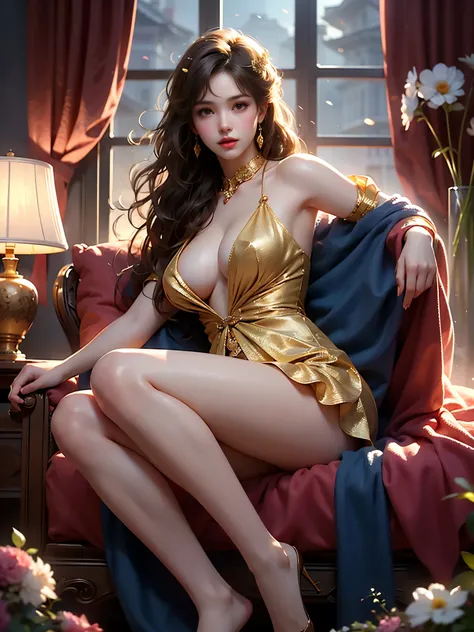 idol dress ((1girl, solo)), ((best quality :1.2)), super realistic, realistic, (smooth, natural leg contour :1.2), (legs without distortion or deformity :1.4), (anatomically correct leg), (relaxed posture)), smooth skin, (Golden ratio body), messy hair, su...