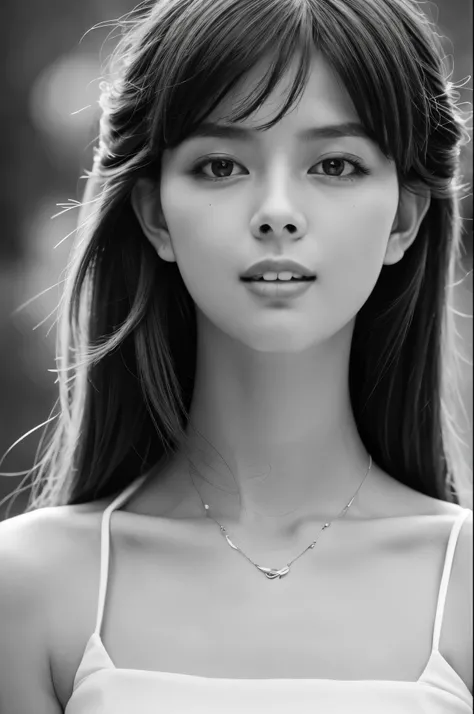 Masterpiece, Best Quality, Photorealsitic, Ultra-detailed, finely detail, high resolution, 8k wallpaper, Professional, high level of detail, ((monochrome photo)), 1girl in, ((Facing the front)), ((Only lips are in Red)), Detailed clavicle, face perfect, st...