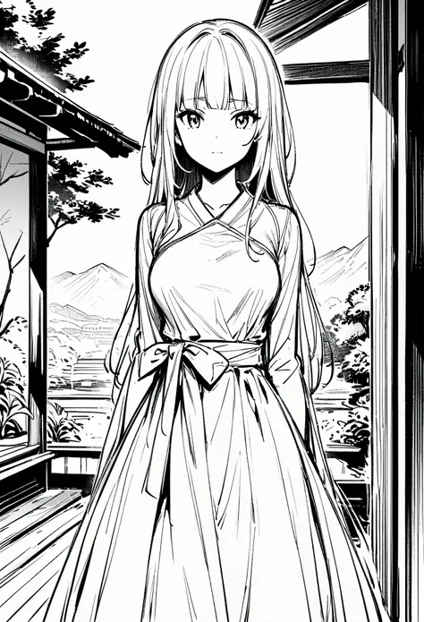 Masterpiece, Top Class, Unique, Line Art Background, White Background, Monochrome, Line Art, (Sketch)). (Best Quality: 1.2, Highly Detailed, Anime, Attention to Detail, Top Quality, Best Aesthetics), Slim figure: 1.4, Bust shot: 1.4, (Small Face), Girl in ...