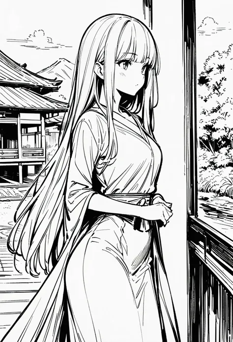 Masterpiece, Top Class, Unique, Line Art Background, White Background, Monochrome, Line Art, (Sketch)). (Best Quality: 1.2, Highly Detailed, Anime, Attention to Detail, Top Quality, Best Aesthetics), Slim figure: 1.4, Bust shot: 1.4, (Small Face), Girl in ...