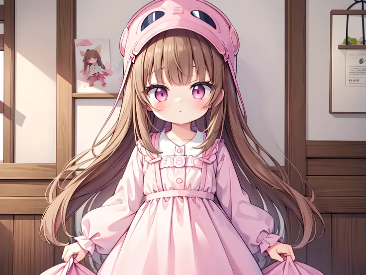 1 girl、cute女の子、cute、Light Brown Hair、Long Hair、Pink Eyes、Nursery clothes smock、Childcare safety helmet、Name tag、View from below、Cowboy Shot、
Intricate details、Very detailed、Outstanding Complexity、(masterpiece:1.2)、(Highest quality:1.2)、(Absurd Absolute Res...