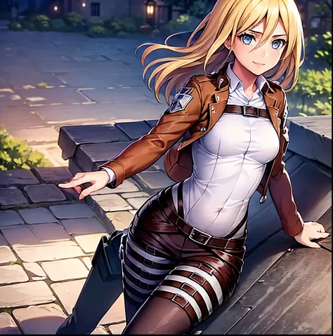 ((1girl)),((alone)), Reiss Story, (Shingeki no kyojin ),(masterpiece), (best quality), (ultra detailed), (best illustration), (best shadow), (absurdities ), sharp focus, cowboy shot, atmospheric perspective, depth of field, dynamic posture, ((looking at vi...