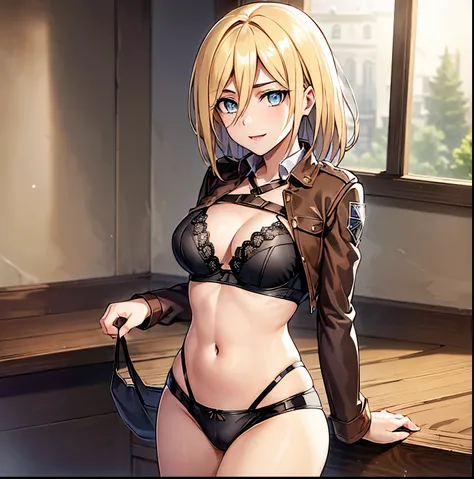 (1girl)),((alone)), Reiss historia, (Shingeki no kyojin ),(masterpiece), (best quality), (ultra detailed), (best illustration), (best shadow), (absurdities ), sharp focus, cowboy shot, atmospheric perspective, depth of field, dynamic posture, ((looking at ...