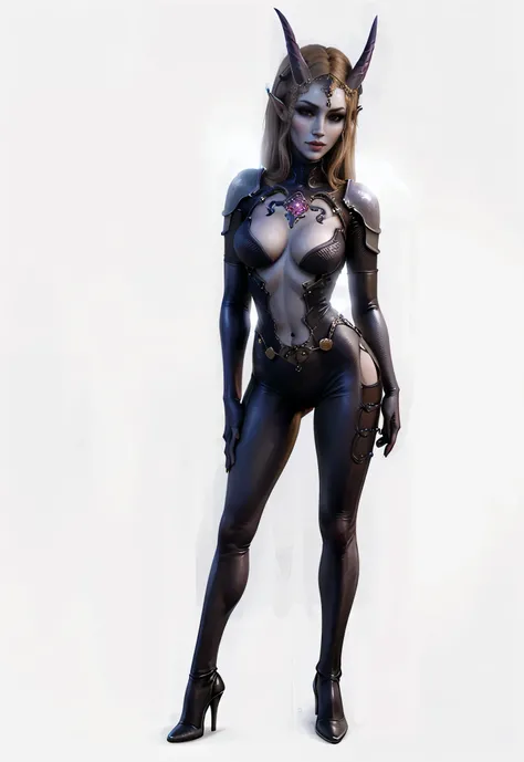 Mizora from Baldurs Gate III, high heels, high heels, Mizora from Baldurs Gate III breasts, legs wide apart, viewers view, full length photo, photo, (masterpiece, Best quality:1.3), succubus, 1 girl, One, Red eyes, black sclera, horns, Transparent sexy dre...