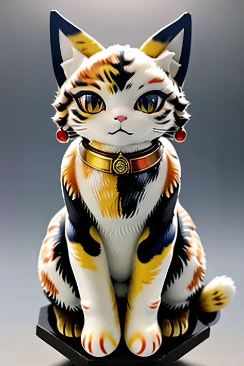 A cute maneki-neko (beckoning cat), detailed intricate ceramic texture, high quality porcelain figurine, glossy finish, vibrant colors, warm lighting, photorealistic, 8k, masterpiece