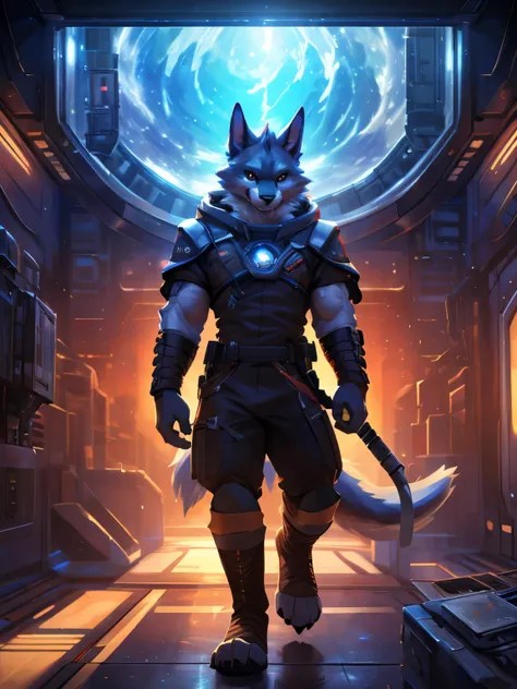posted on e621, (by Chunie), male, Death (puss in boots) anthro, solo, (Realistic eye details 1.2), anime character, arafed image of a man in a space station with a mask, pov furry art, anthro paw pov art, furry paw pov art, commission for high res, furry ...