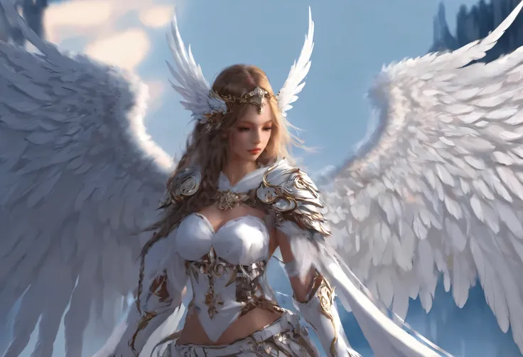 1girl angel mask angel_wings armor feathers_long wing feathers_hair shoulder armor shoulder_armor single piece_wing separate upp...