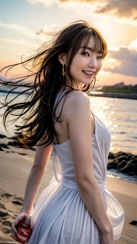 ((flawless anatomy)),an image of a beautiful girl on a beautiful beach in hawaii with the sunset reflecting on the sea surface.,...