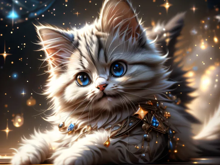 close-up photo super cute, big-eyed, with a soft, gentle nose, fluffy, smiling with two teeth, Persian cat on a natural background, realistic, beautiful, sparkles, stars in the eyes, soft volumetric light, (backlight:1.3), (cinematic:1.2), intricate detail...