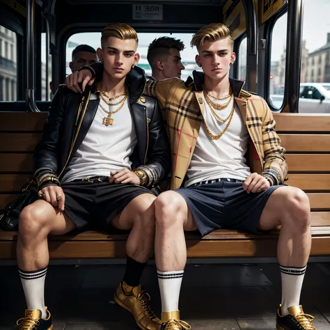 2 arrogant burberry swagg chav blond european white boys with clean shave hype undercut haircuts, burberry clothing, dirty burbe...