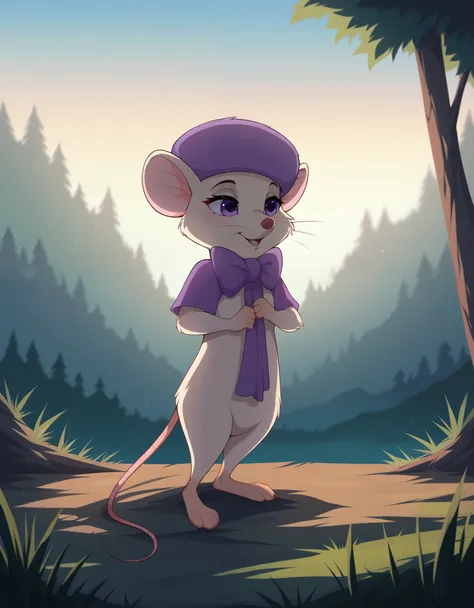 score_9, solo, bianca, hat, mouse, tail, outdoors, natural lighting